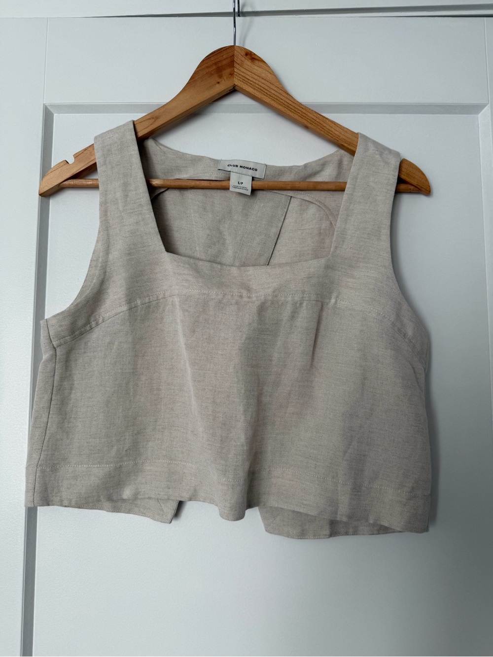 Club Monaco Flax Square-Neck Linen Blend Crop Top